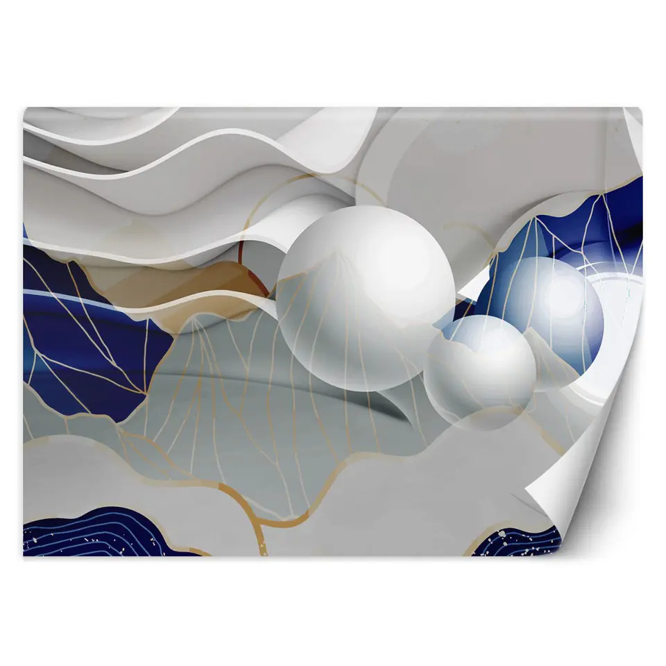 ⁨Wall mural, Abstract 3D waves and spheres (Size 100x70)⁩ at Wasserman.eu