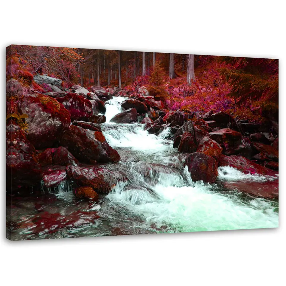 ⁨Painting on canvas, Mountain stream in red (Size 90x60)⁩ at Wasserman.eu