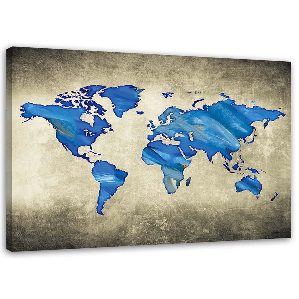 ⁨Canvas painting, Blue World Map (Size 100x70)⁩ at Wasserman.eu