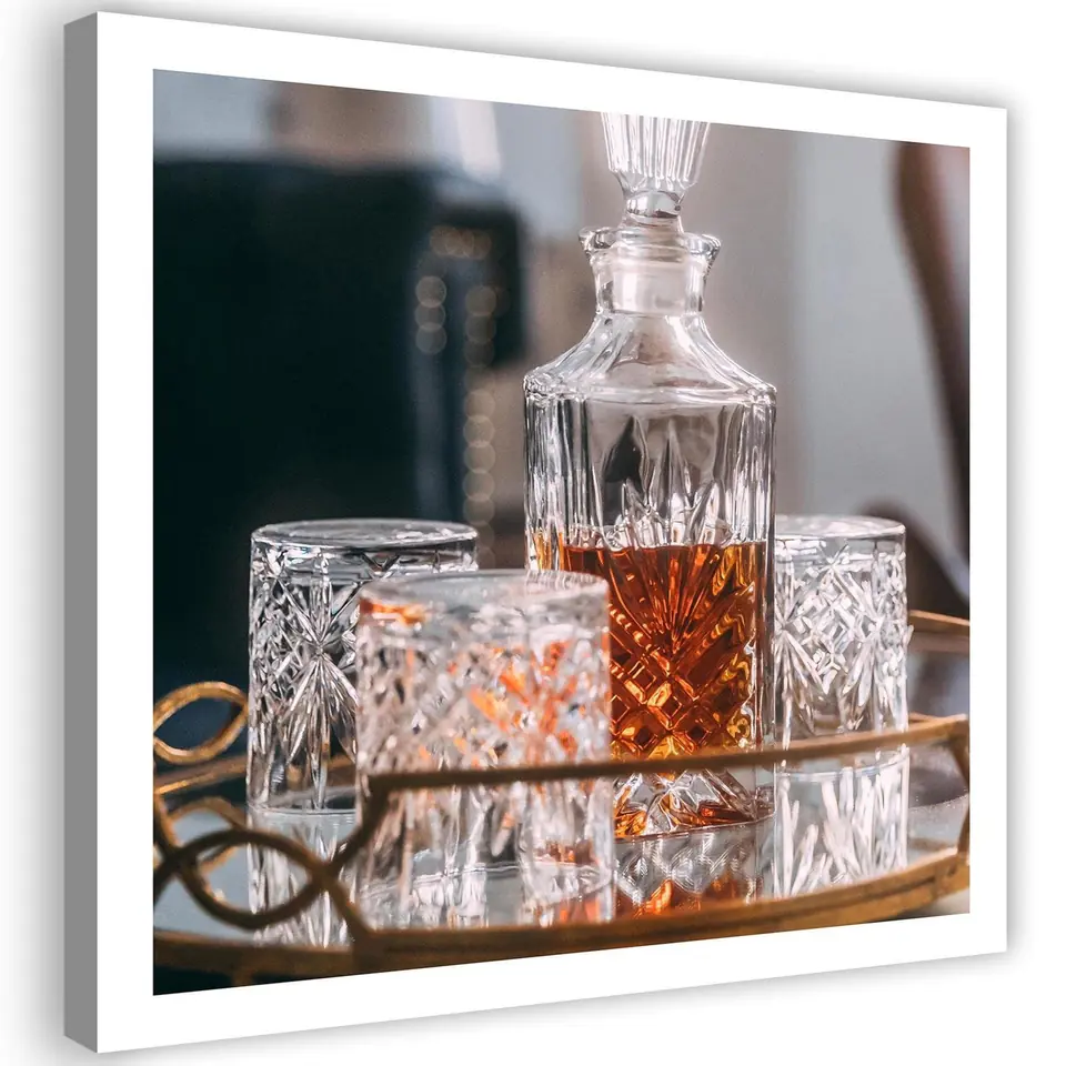 ⁨Obraz na płótnie, Whisky - karafka i szklanki (Rozmiar 40x40)⁩ w sklepie Wasserman.eu