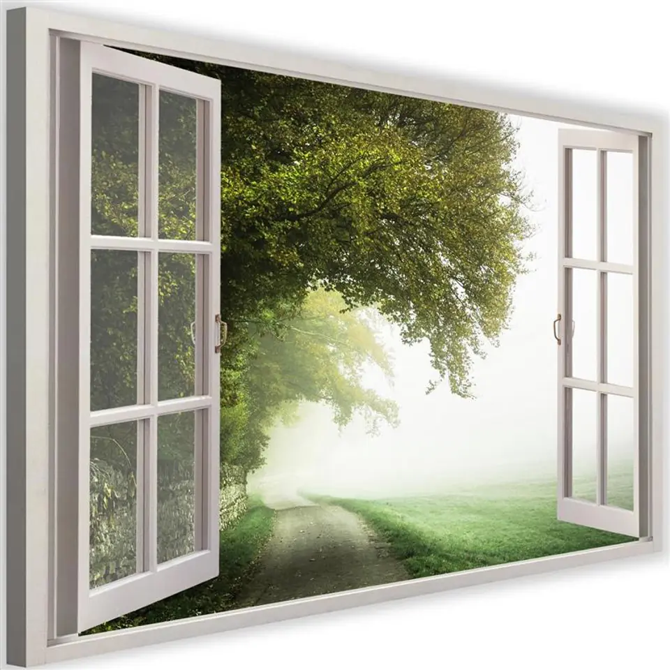 ⁨Obraz na płótnie, Widok z okna, drzewo, mgła, natura (Rozmiar 100x70)⁩ w sklepie Wasserman.eu