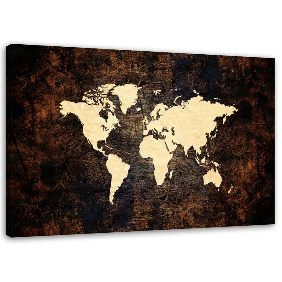 ⁨Canvas painting, Brown World Map (Size 120x80)⁩ at Wasserman.eu