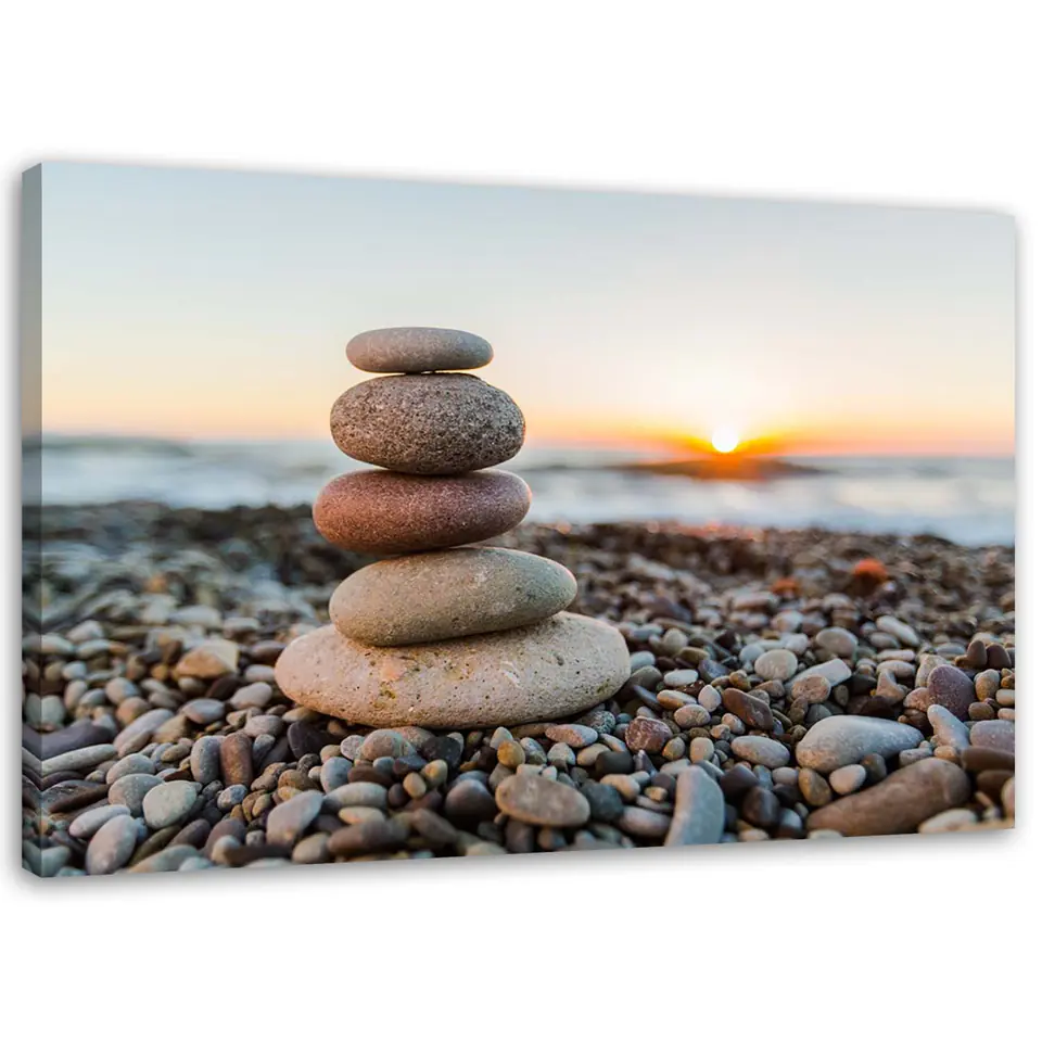 ⁨Obraz na płótnie, Kamienie zen na plaży (Rozmiar 90x60)⁩ w sklepie Wasserman.eu
