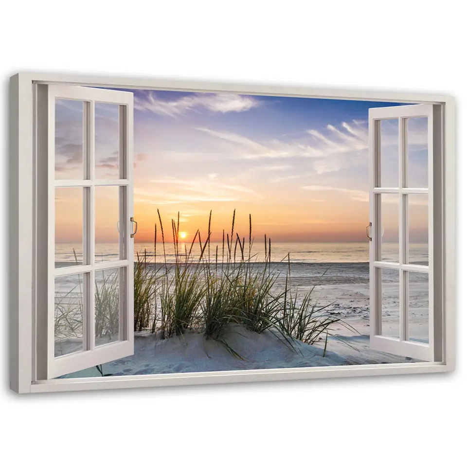 ⁨Canvas painting, Window with a view of the beach (Size 120x80)⁩ at Wasserman.eu