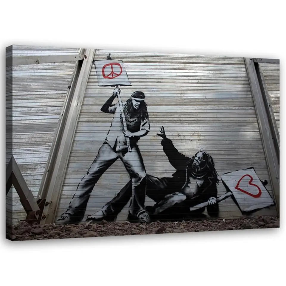 ⁨Obraz na płótnie, Banksy Walka pokoju z miłością (Rozmiar 90x60)⁩ w sklepie Wasserman.eu