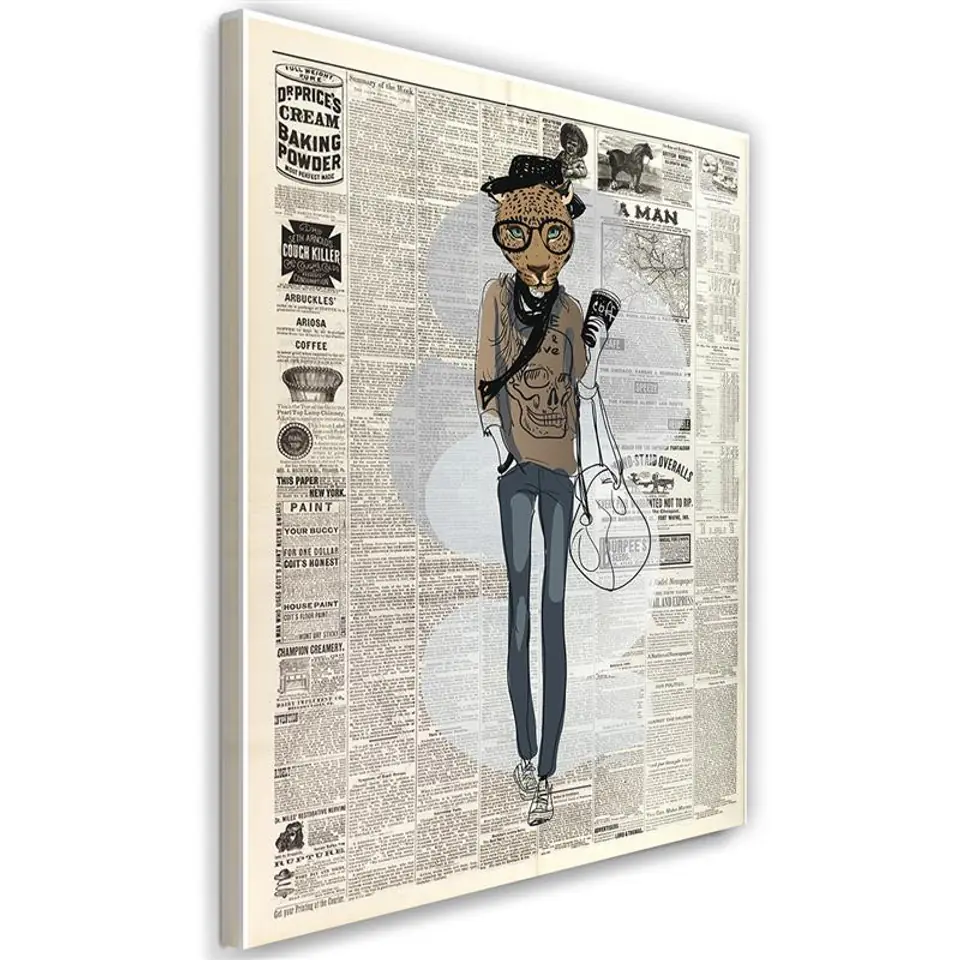 ⁨Obraz na płótnie, Lampart hipster - artykuł w gazecie (Rozmiar 40x60)⁩ w sklepie Wasserman.eu