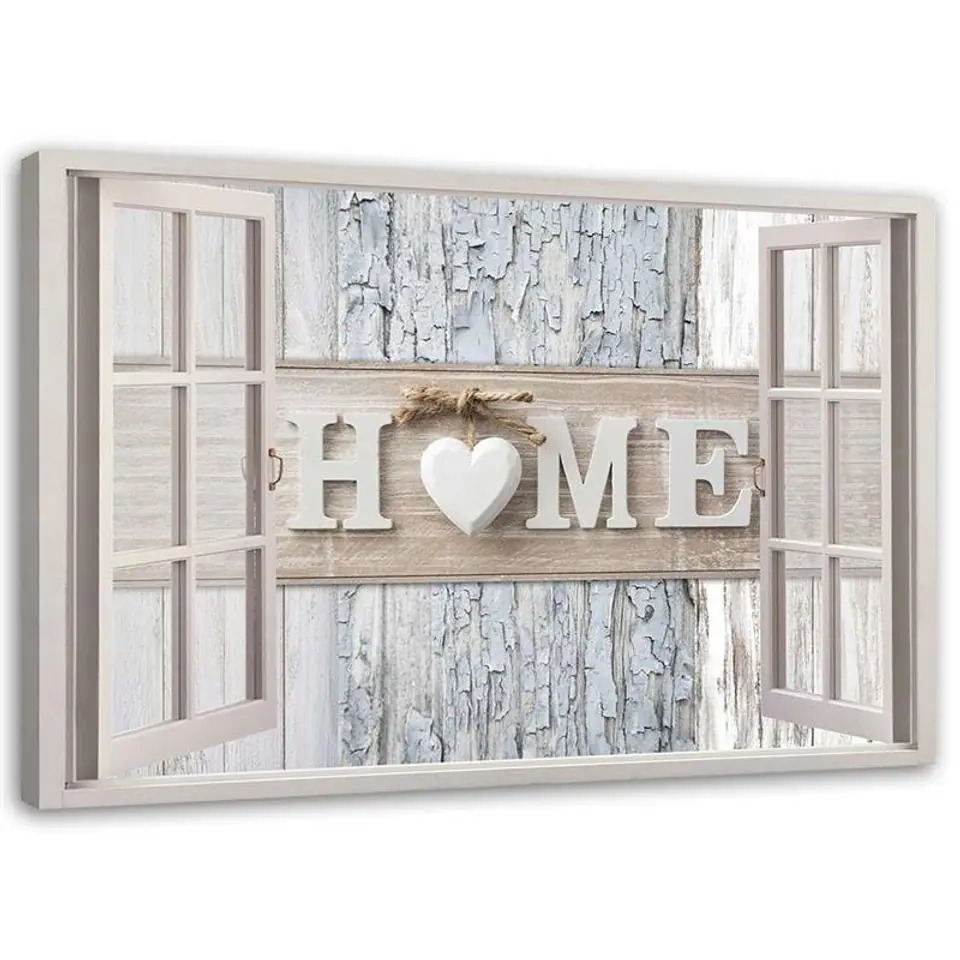 ⁨Obraz na płótnie, Okno Napis Home Serce shabby chic (Rozmiar 60x40)⁩ w sklepie Wasserman.eu