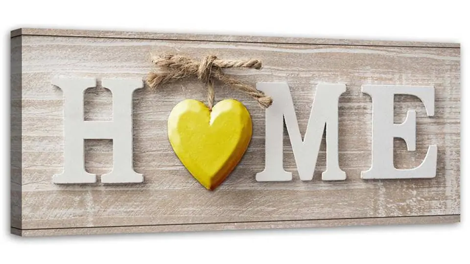 ⁨Painting on canvas, Inscription Home with a yellow heart on light wood (Size 90x30)⁩ at Wasserman.eu