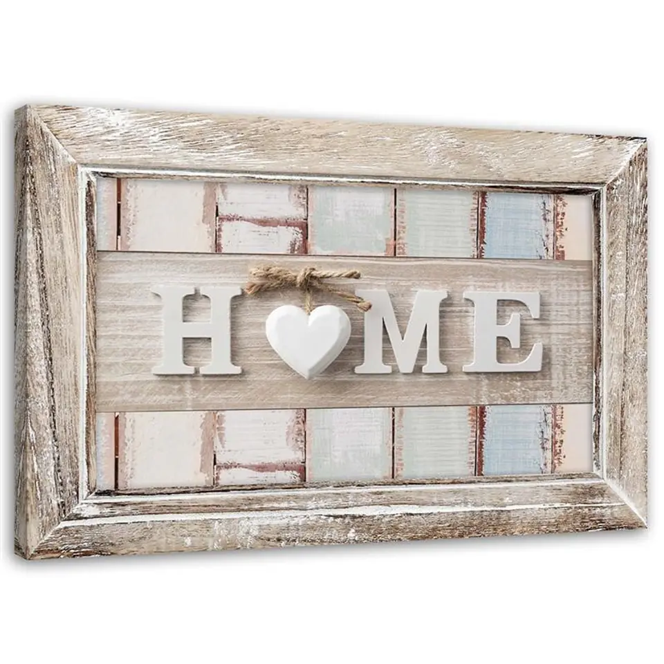 ⁨Painting on canvas, Inscription Home with heart in a frame in vintage style (Size 60x40)⁩ at Wasserman.eu