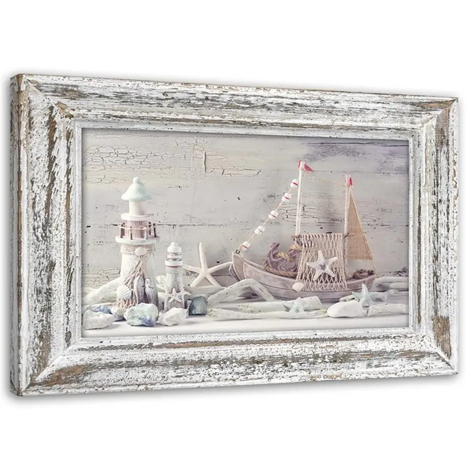 ⁨Painting on canvas, Souvenirs from the sea in a wooden shabby chic frame (Size 60x40)⁩ at Wasserman.eu