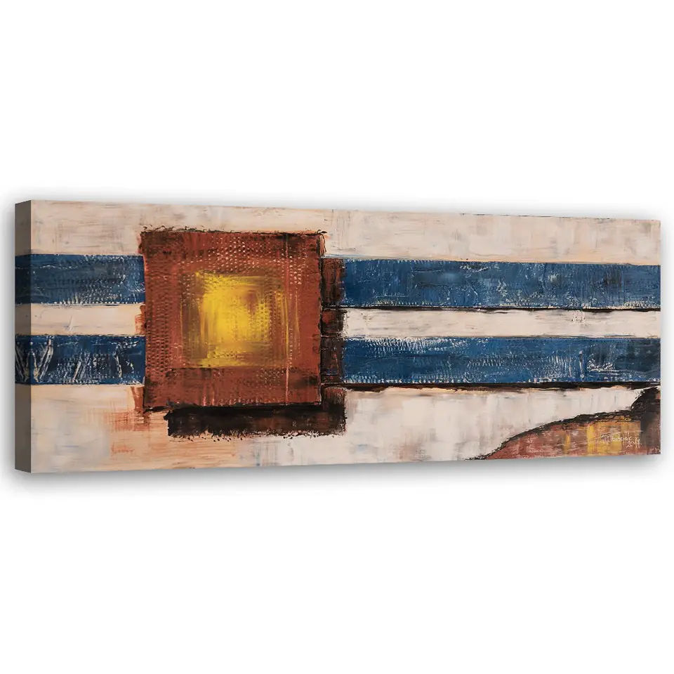 ⁨Obraz na płótnie, Niebieskie linie abstrakcja malowana (Rozmiar 150x50)⁩ w sklepie Wasserman.eu