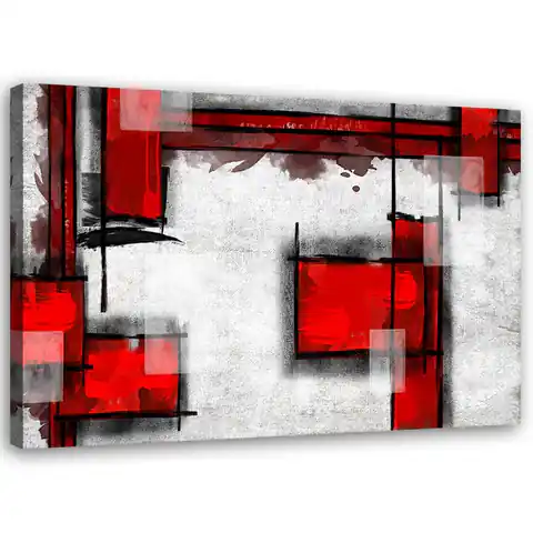 ⁨Canvas painting, Geometric abstraction in red (Size 90x60)⁩ at Wasserman.eu
