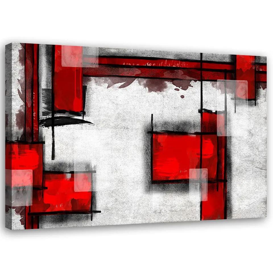 ⁨Obraz na płótnie, Abstrakcja geometryczna w czerwieni (Rozmiar 100x70)⁩ w sklepie Wasserman.eu