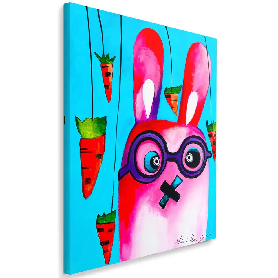 ⁨Obraz na płótnie, Różowy króliczek w okularach (Rozmiar 40x60)⁩ w sklepie Wasserman.eu