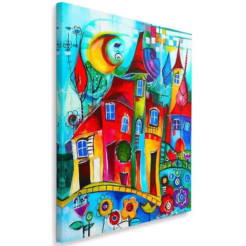 ⁨Obraz na płótnie, Kolorowe miasteczko nocą (Rozmiar 70x100)⁩ w sklepie Wasserman.eu