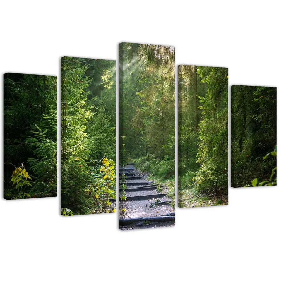 ⁨Five-part painting on canvas, Path in the green forest (Size 100x70)⁩ at Wasserman.eu