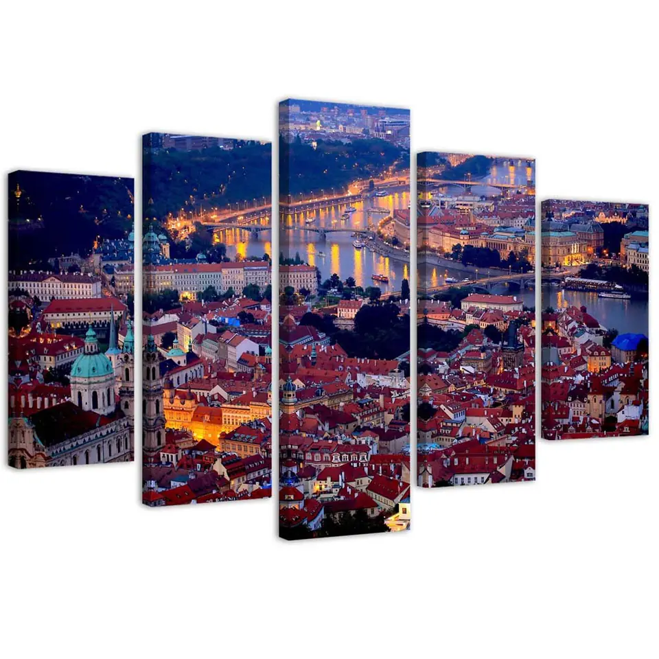 ⁨Obraz pięcioczęściowy na płótnie, Praga o zmroku (Rozmiar 100x70)⁩ w sklepie Wasserman.eu