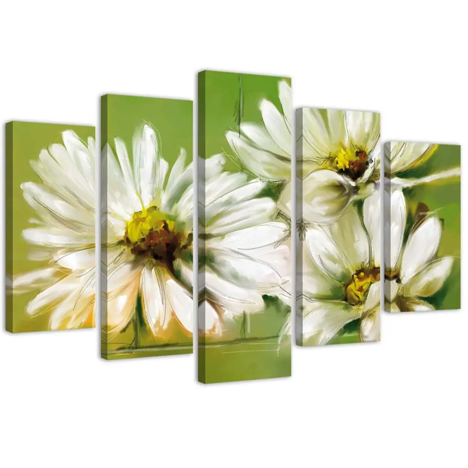 ⁨Five-part painting on canvas, White flowers (Size 150x100)⁩ at Wasserman.eu