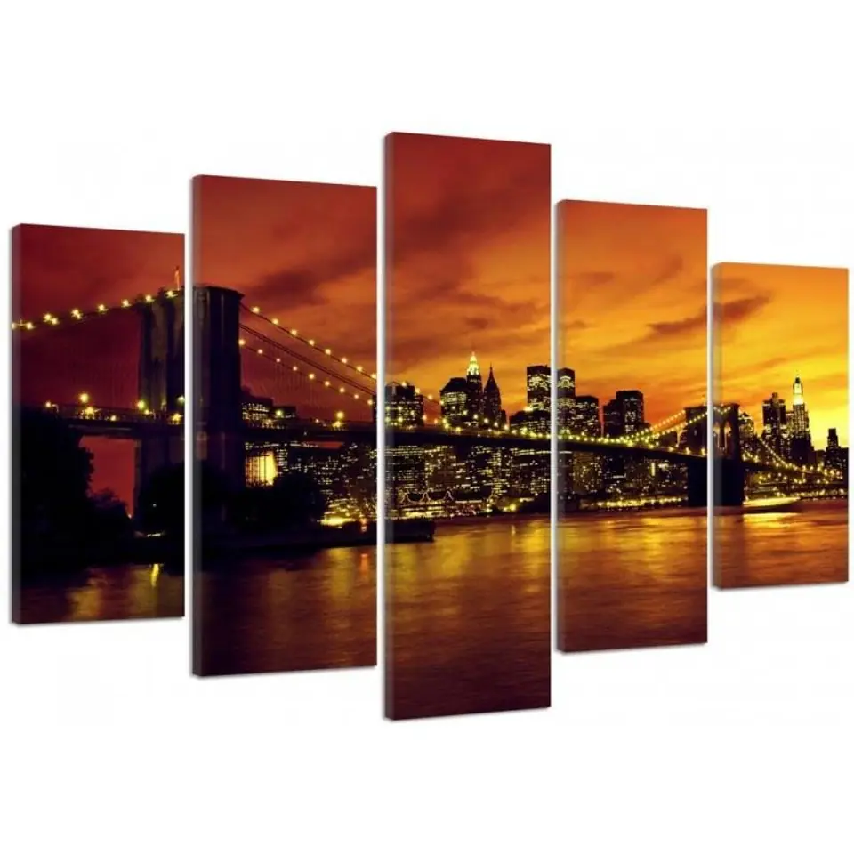 ⁨Five-part painting on canvas, Brooklyn Bridge and Manhattan at sunset (Size 100x70)⁩ at Wasserman.eu