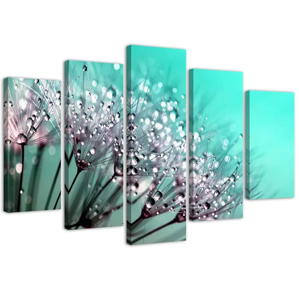 ⁨Five-part painting on canvas, Turquoise dandelions (Size 100x70)⁩ at Wasserman.eu