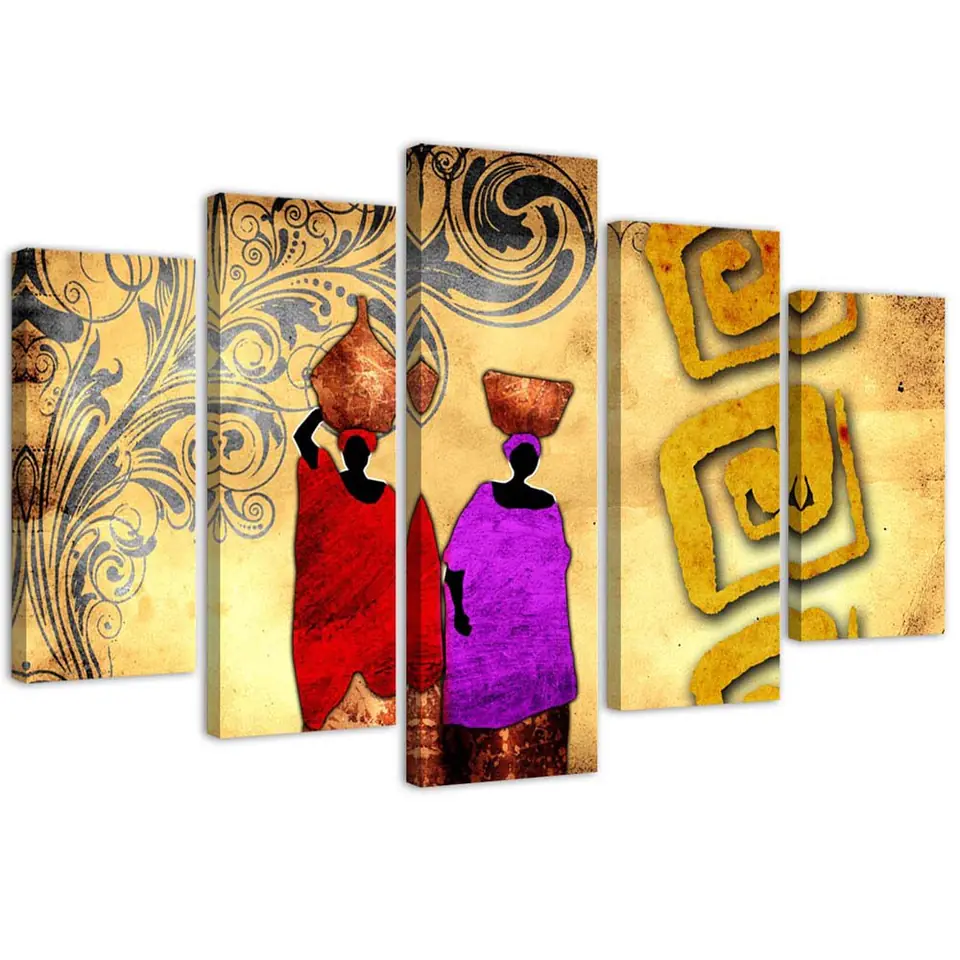 ⁨Five-part painting on canvas, African women with jugs (Size 100x70)⁩ at Wasserman.eu