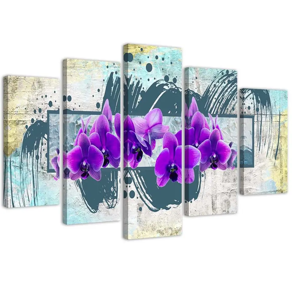 ⁨Five-part painting on canvas, Purple flowers (Size 100x70)⁩ at Wasserman.eu