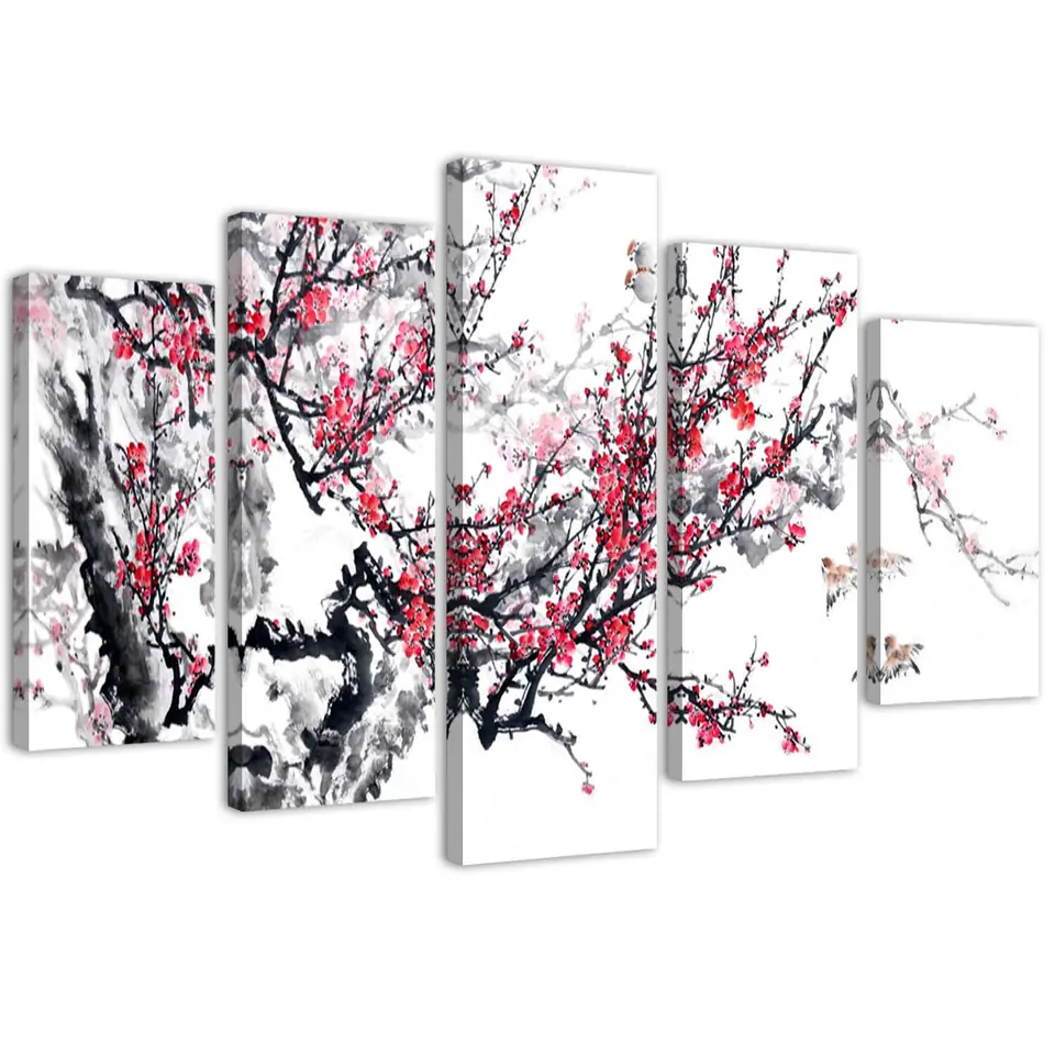⁨Five-part painting on canvas, Japanese cherry (Size 100x70)⁩ at Wasserman.eu