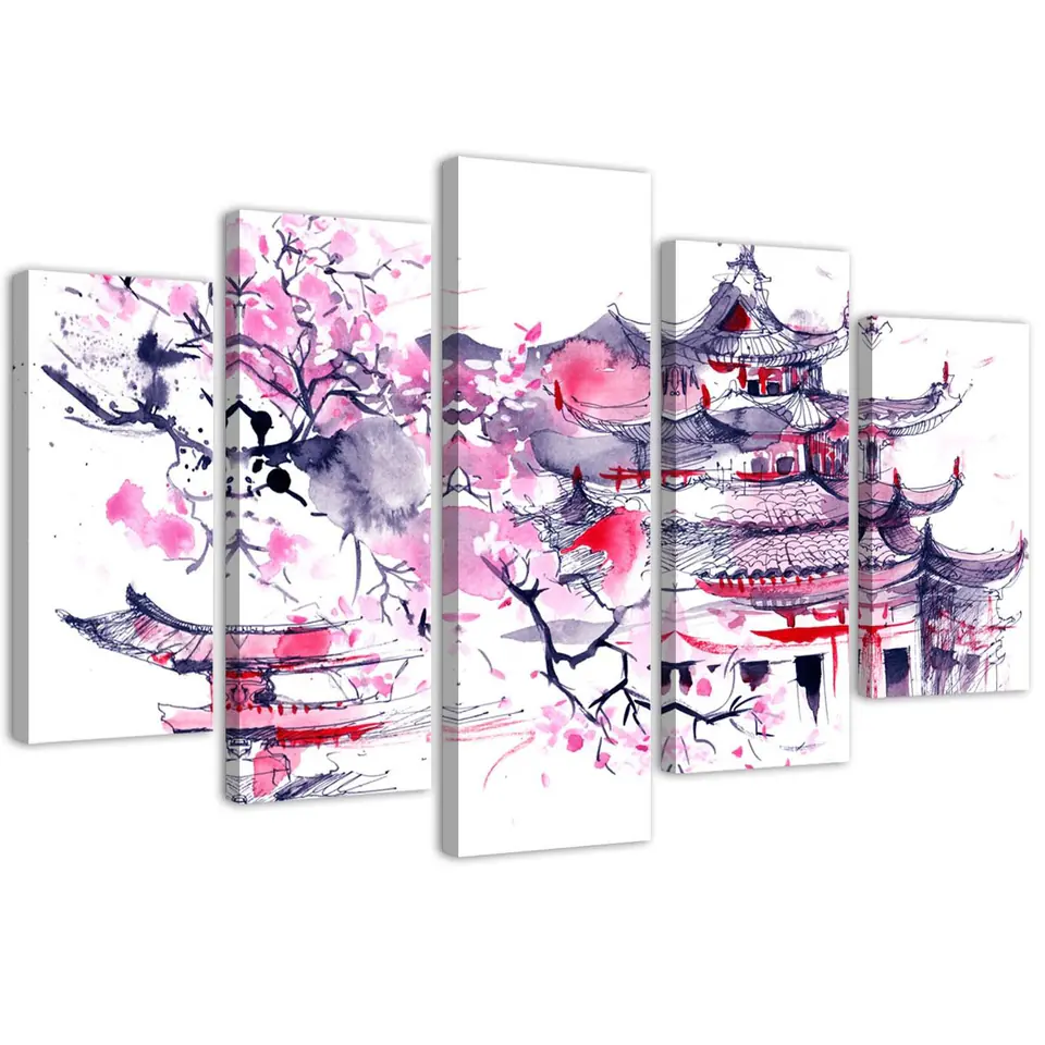 ⁨Five-part painting on canvas, Japanese landscape (Size 100x70)⁩ at Wasserman.eu