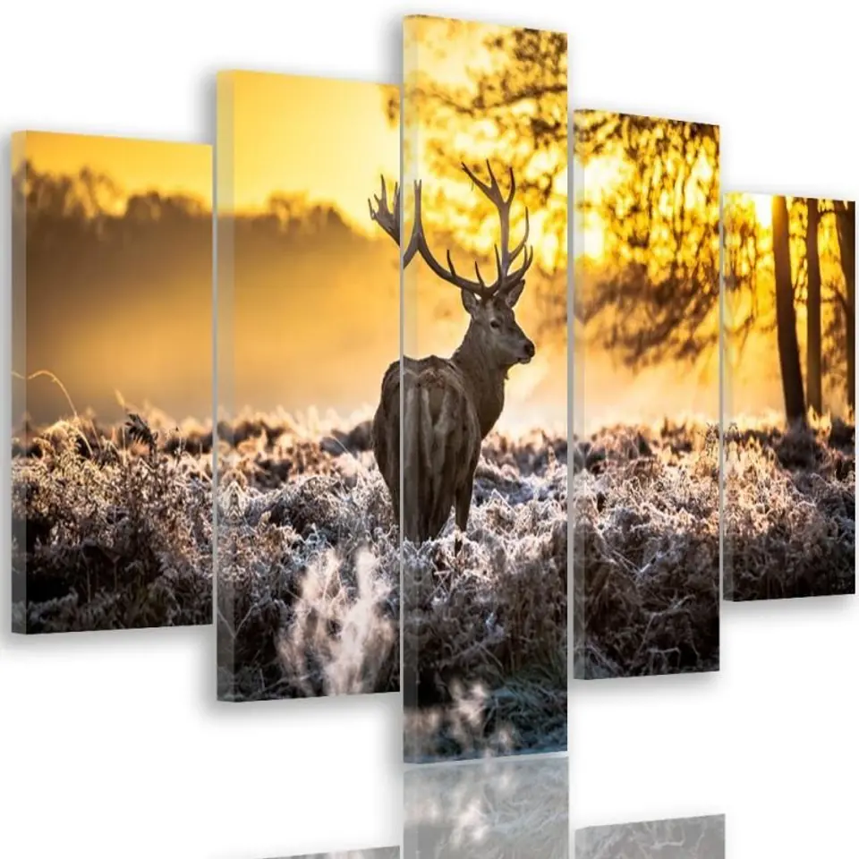 ⁨Five-part painting on canvas, Deer at sunset (Size 100x70)⁩ at Wasserman.eu