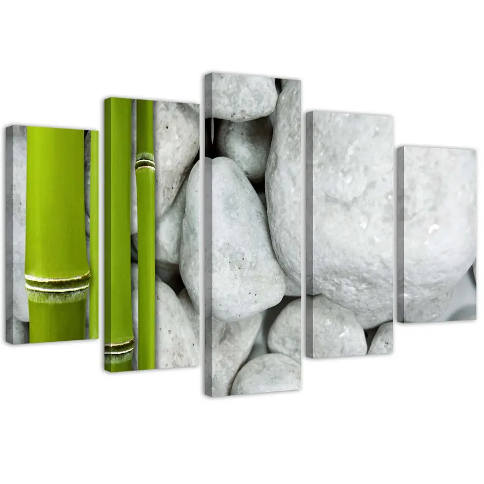 ⁨Five-part painting on canvas, Zen composition with stones and bamboo (Size 100x70)⁩ at Wasserman.eu