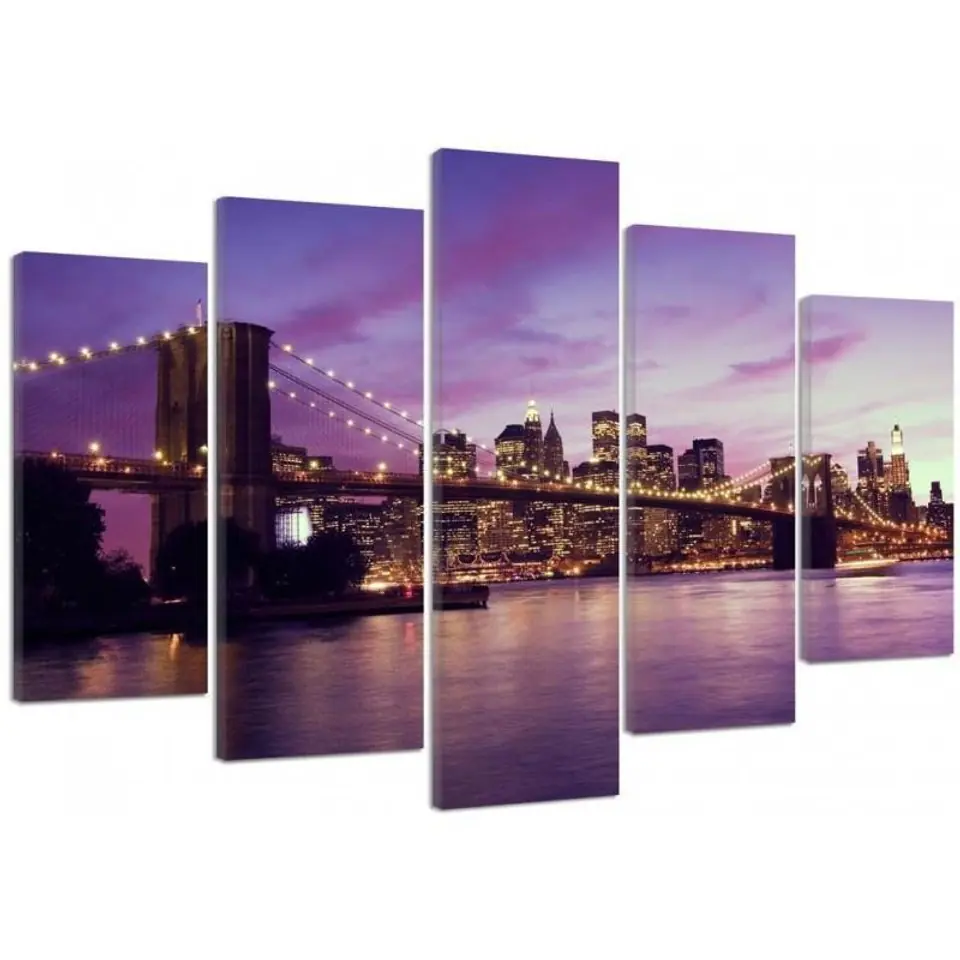 ⁨Obraz pięcioczęściowy na płótnie, Manhattan o zachodzie słońca (Rozmiar 100x70)⁩ w sklepie Wasserman.eu