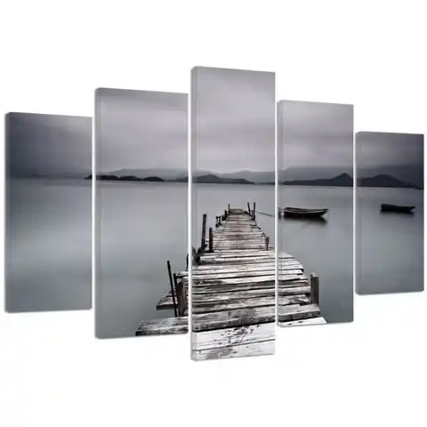 ⁨Obraz pięcioczęściowy na płótnie, Pomost i łódź (Rozmiar 100x70)⁩ w sklepie Wasserman.eu