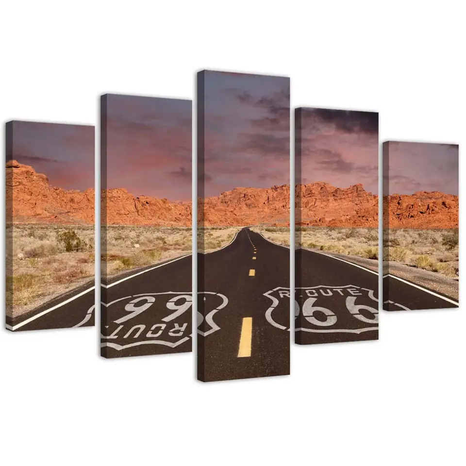 ⁨Obraz pięcioczęściowy na płótnie, Route 66 Road (Rozmiar 100x70)⁩ w sklepie Wasserman.eu
