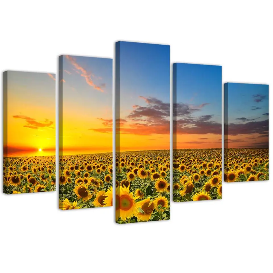 ⁨Five-part painting on canvas, Sunflowers in the meadow (Size 200x100)⁩ at Wasserman.eu