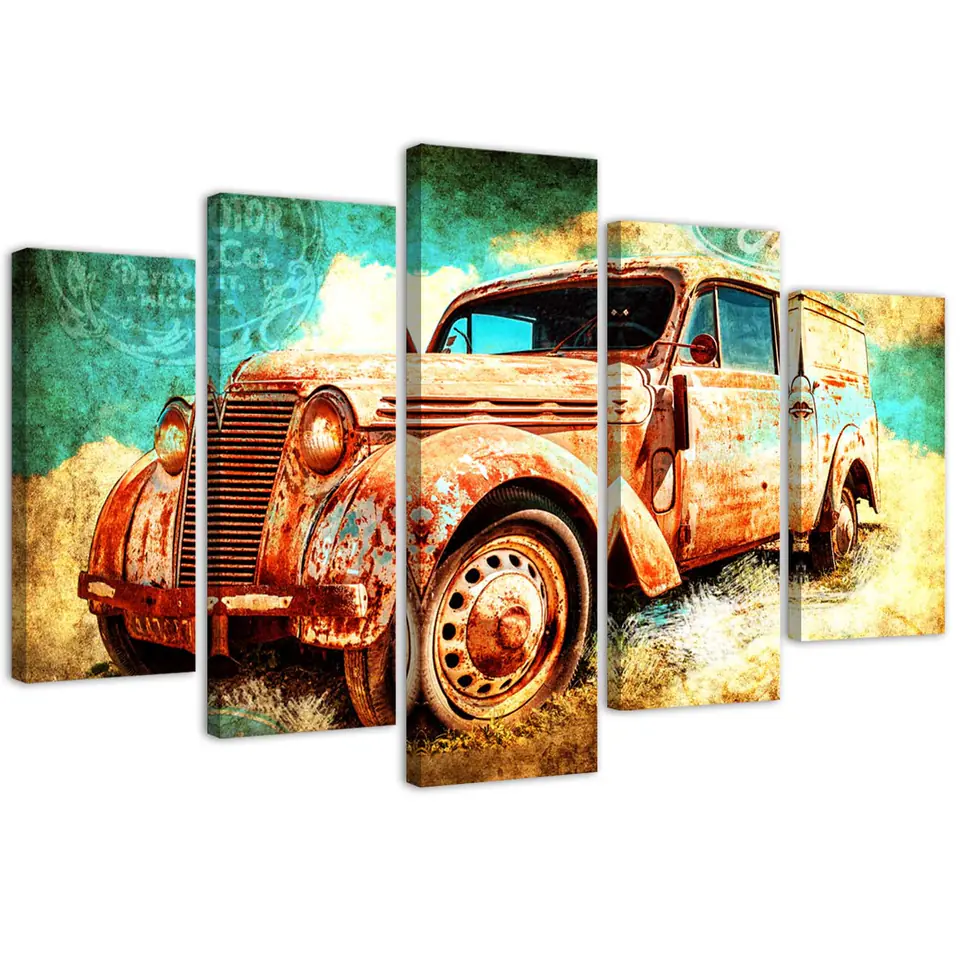 ⁨Five-part painting on canvas, Rusty car (Size 200x100)⁩ at Wasserman.eu