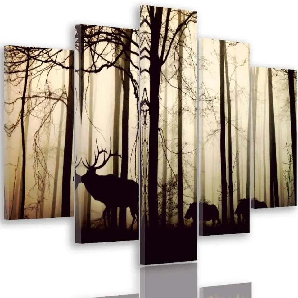 ⁨Five-part painting on canvas, Deer in the forest (Size 200x100)⁩ at Wasserman.eu