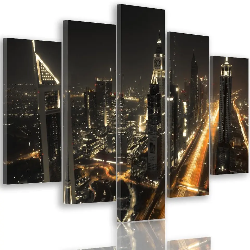 ⁨Obraz pięcioczęściowy na płótnie, Panorama Dubaju nocą (Rozmiar 150x100)⁩ w sklepie Wasserman.eu