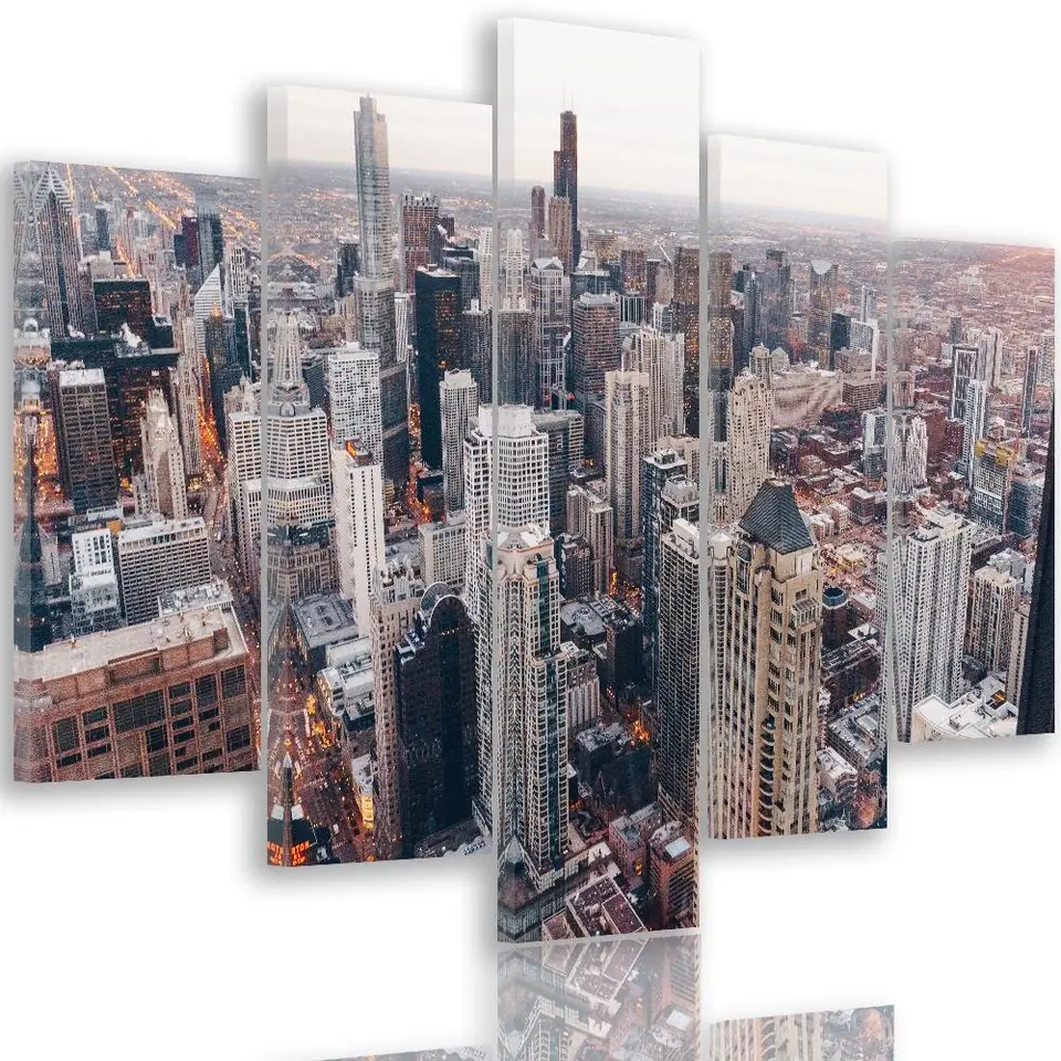 ⁨Five-part painting on canvas, Skyscrapers in Chicago (Size 150x100)⁩ at Wasserman.eu