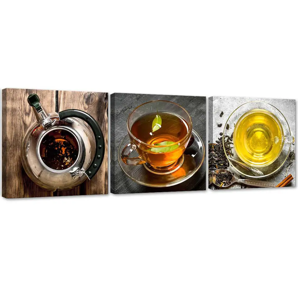 ⁨Obraz trzyczęściowy na płótnie, 3 herbaty (Rozmiar 90x30)⁩ w sklepie Wasserman.eu