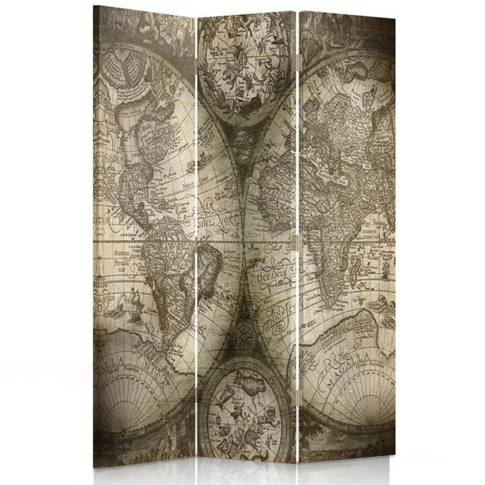 ⁨Parawan dwustronny obrotowy, Antyczna mapa świata (Rozmiar 110x170)⁩ w sklepie Wasserman.eu