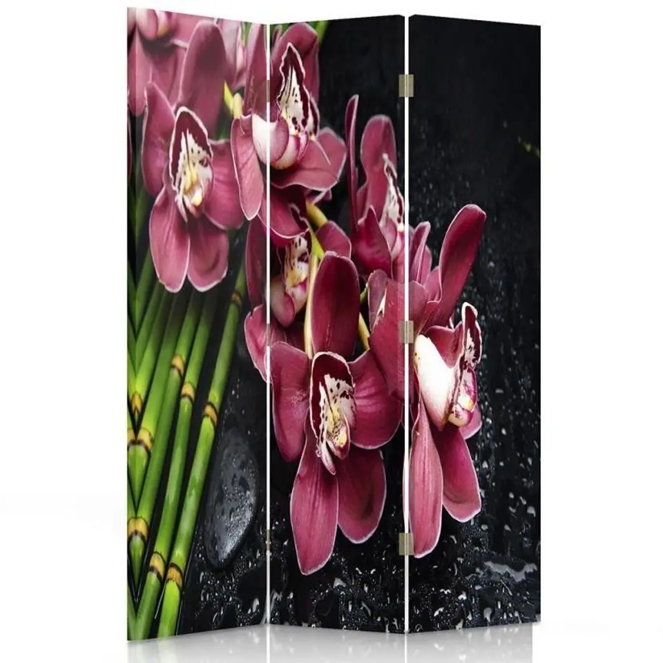 ⁨Parawan dwustronny obrotowy, Orchidea z bambusem (Rozmiar 110x170)⁩ w sklepie Wasserman.eu