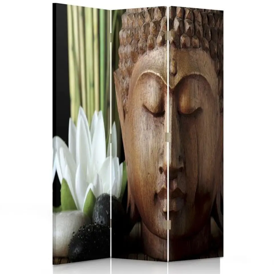 ⁨Parawan dwustronny obrotowy, Budda w drewnie (Rozmiar 110x170)⁩ w sklepie Wasserman.eu