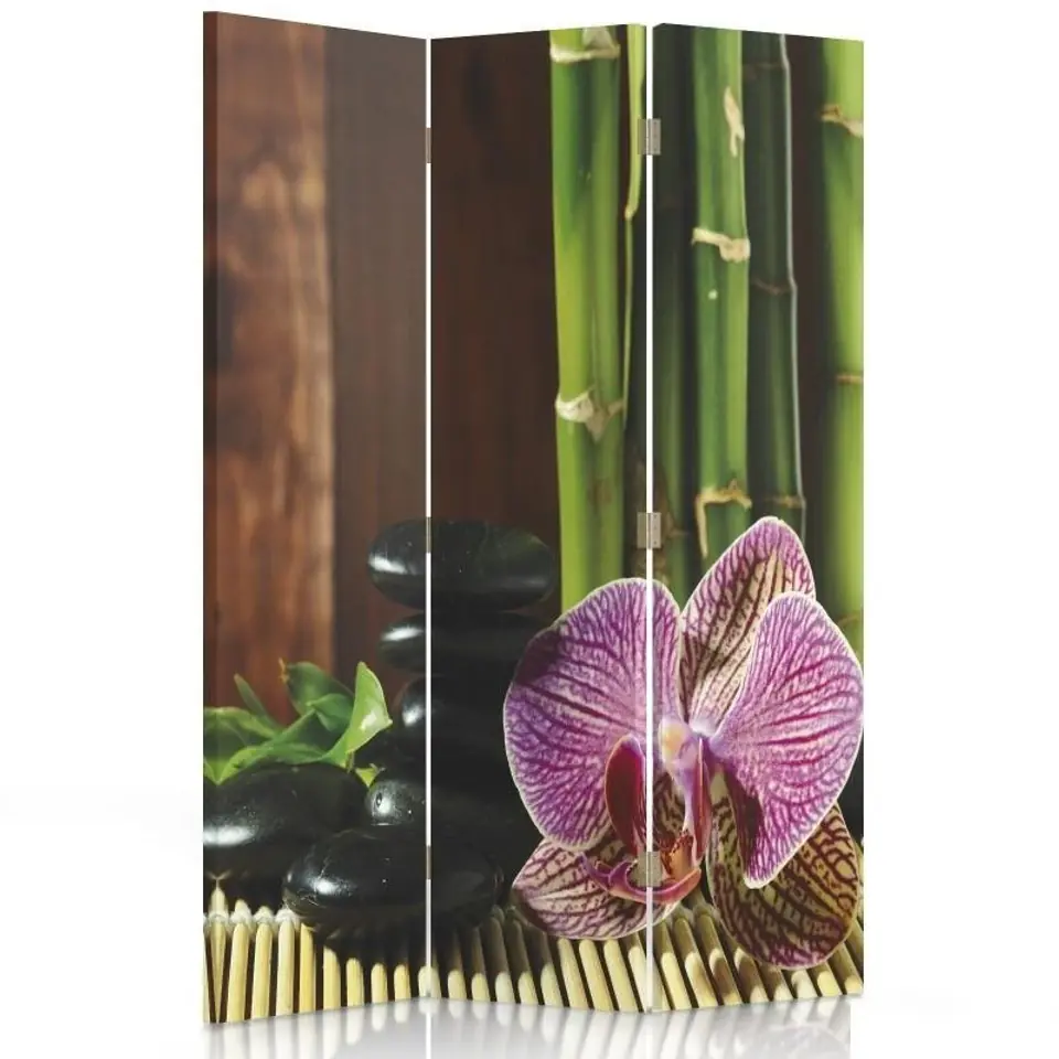 ⁨Parawan dwustronny obrotowy, Kamyki i orchidea (Rozmiar 110x170)⁩ w sklepie Wasserman.eu