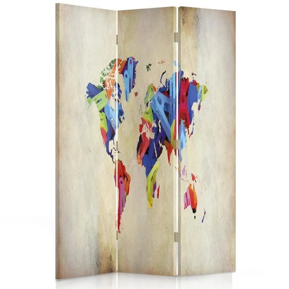 ⁨Parawan dwustronny obrotowy, Kolorowa mapa świata (Rozmiar 110x170)⁩ w sklepie Wasserman.eu