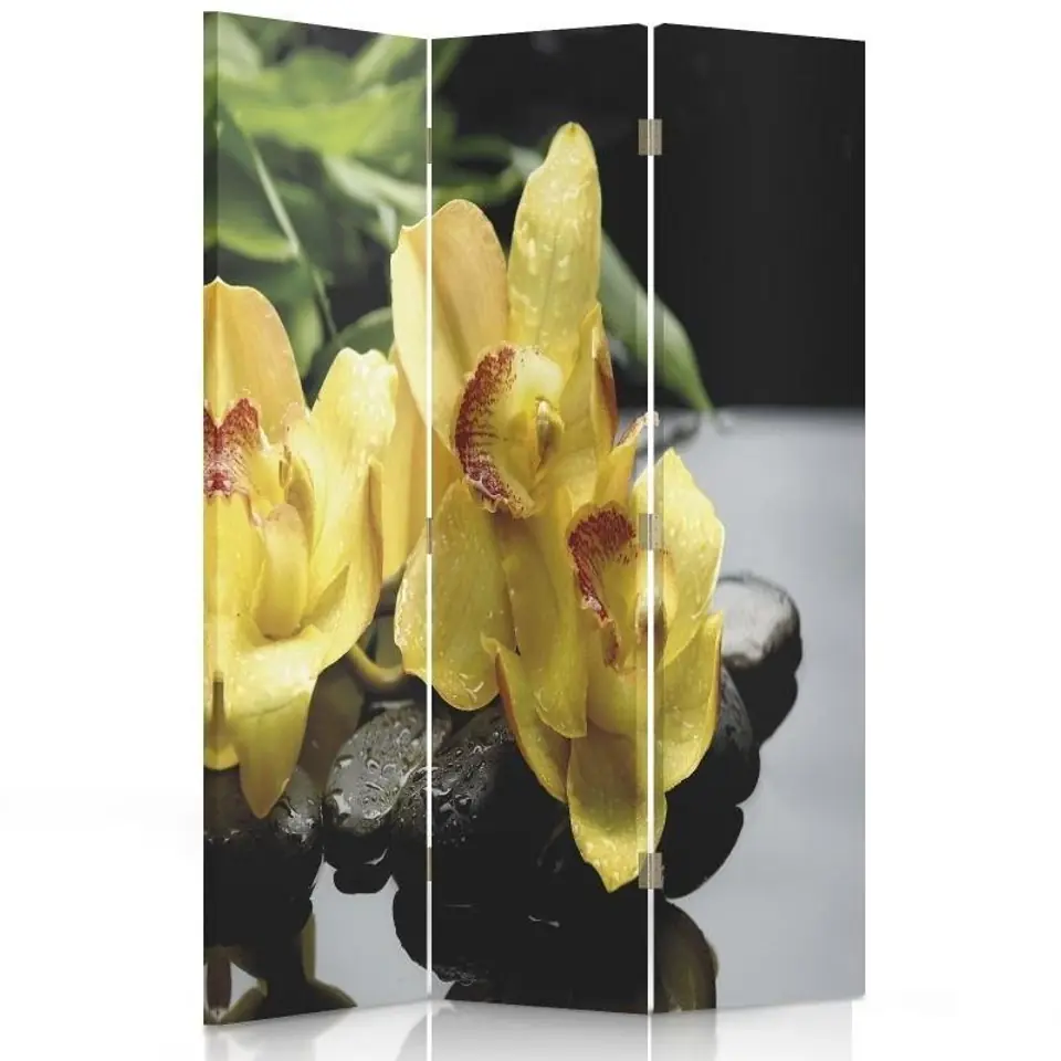 ⁨Double-sided swivel screen, Yellow orchid charm (Size 110x170)⁩ at Wasserman.eu