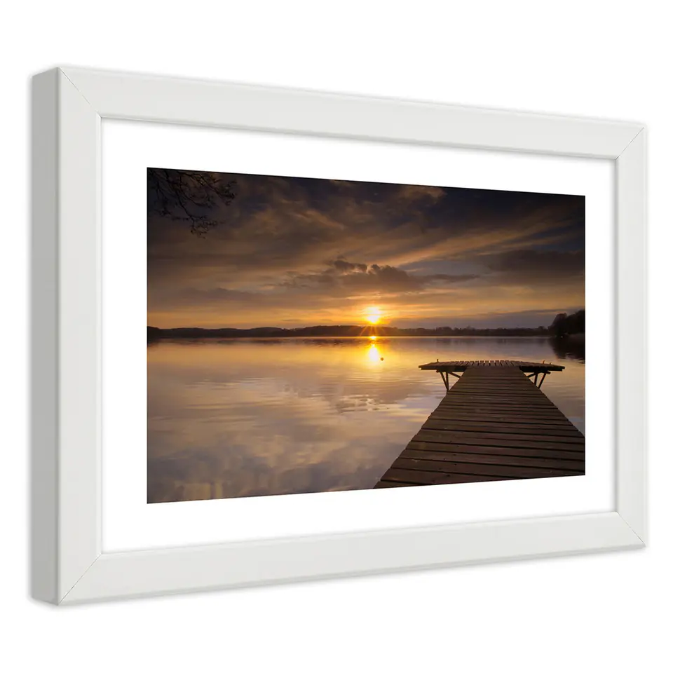 ⁨White framed poster, Pier on the lake (Size 60x40)⁩ at Wasserman.eu