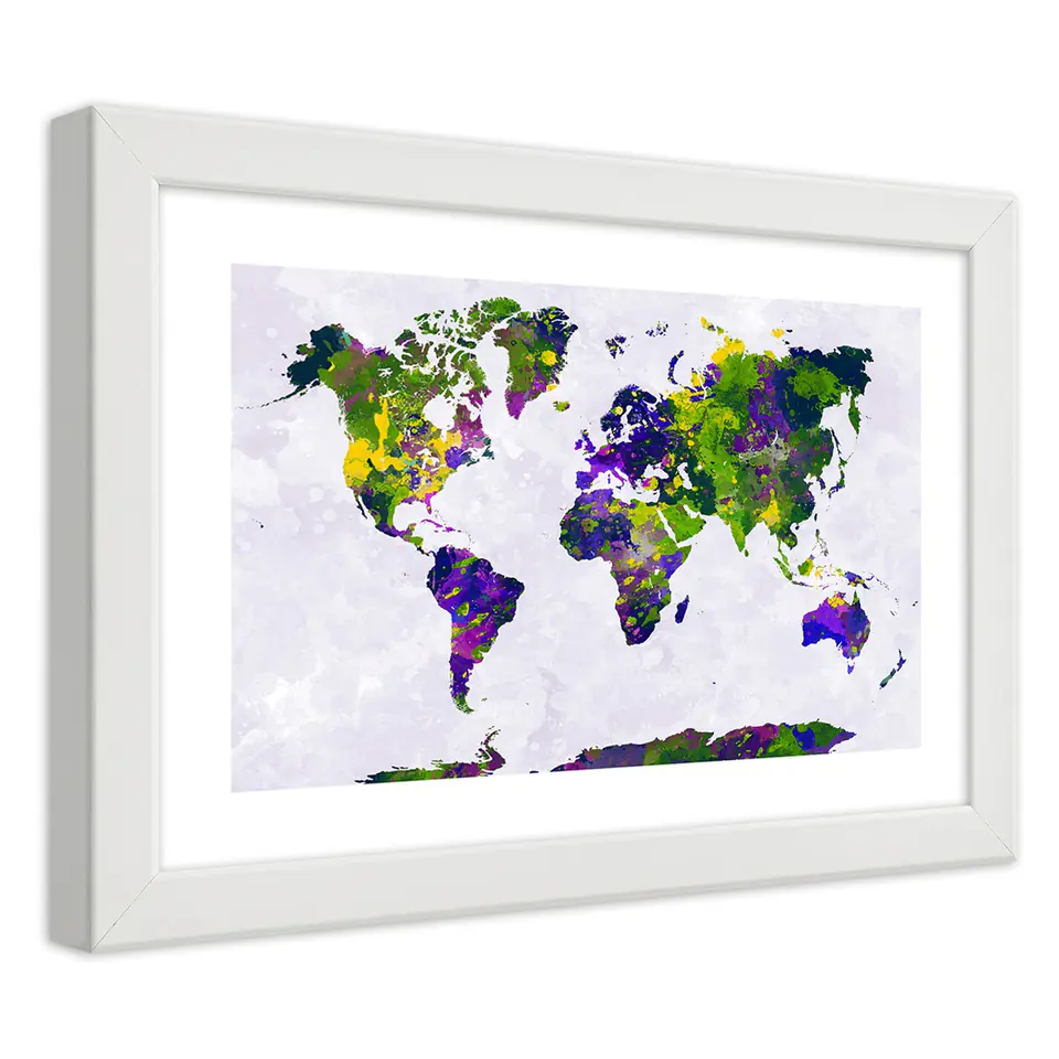 ⁨White frame poster, Painted world map (Size 30x20)⁩ at Wasserman.eu