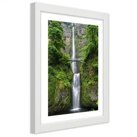 ⁨White frame poster, Bridge over the waterfall (Size 20x30)⁩ at Wasserman.eu