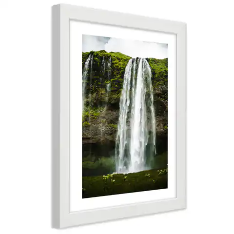 ⁨White frame poster, Waterfall in the green mountains (Size 30x45)⁩ at Wasserman.eu