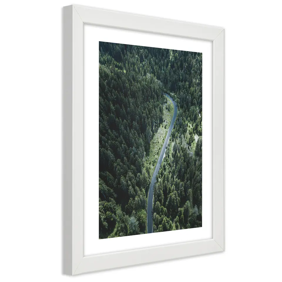 ⁨White frame poster, Road in the forest (Size 70x100)⁩ at Wasserman.eu